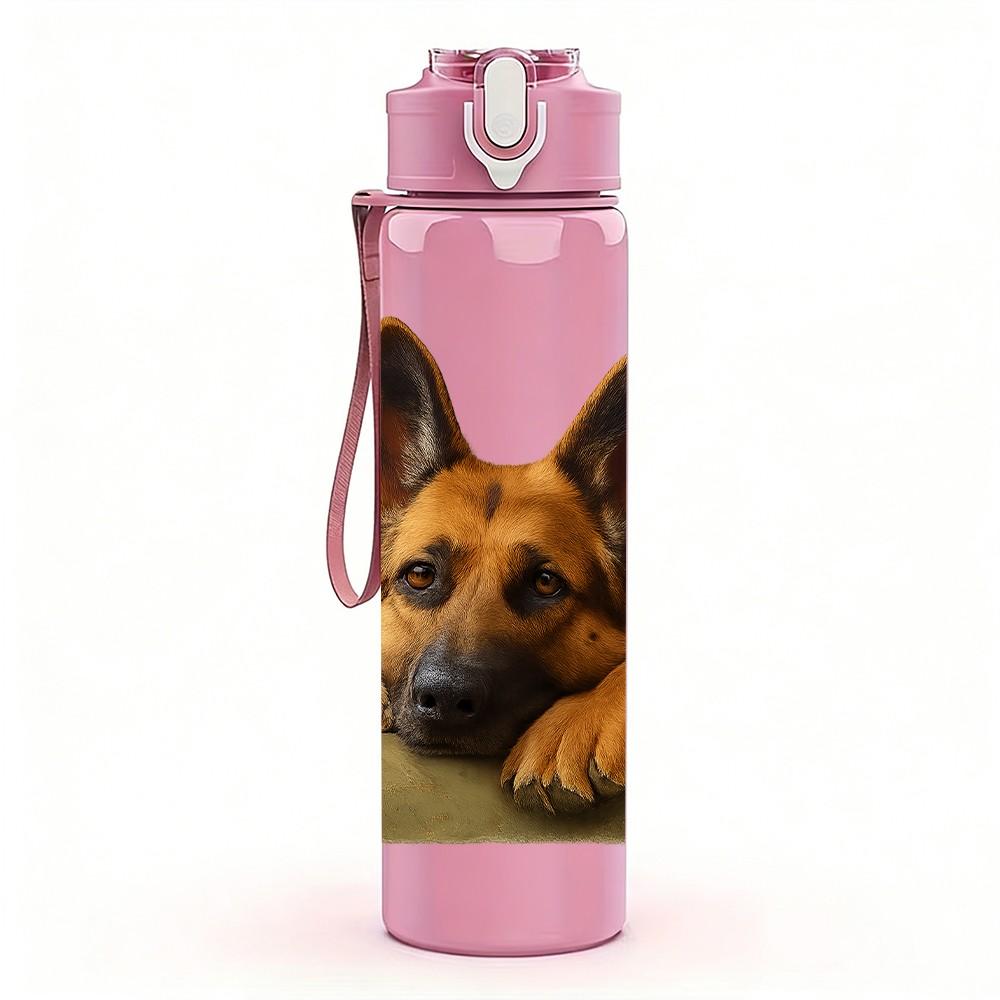 1PC German Shepherd Sit Pose 750ml Color Plastic Sports Water Bottle Leakproof Flip Straw Lid Suitable for Sports Office Home Use