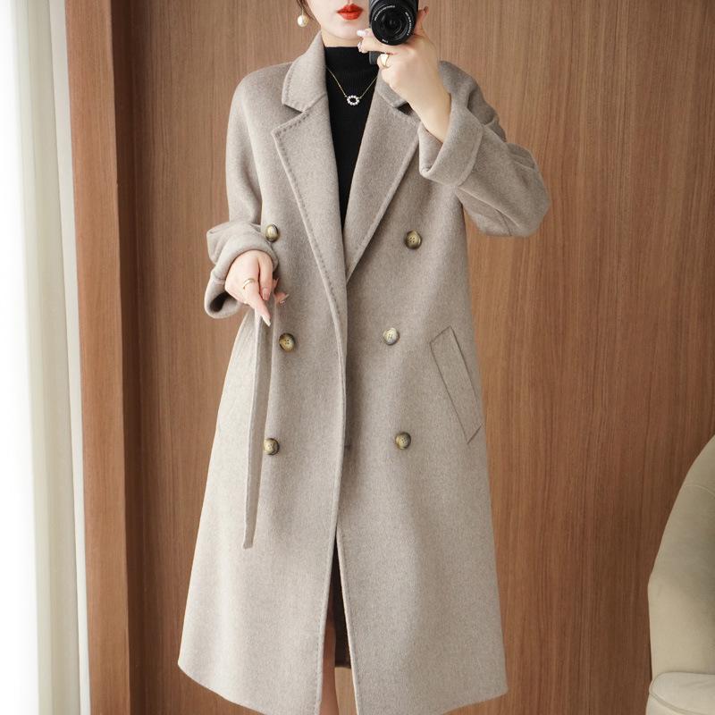 Double-Sided Wool Lapel Coat: Women's Slimming Double-Breasted Mid-Length for Autumn/Winter