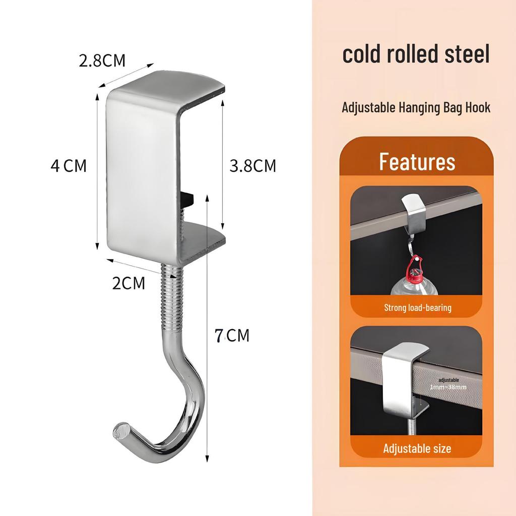Adjustable Desk-Side Backpack Hook – No Punching Needed.