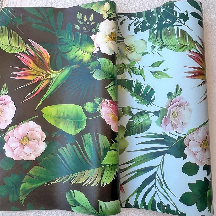 Tropical Rainforest Green Plants Flowers Self-adhesive Wallpaper for Home Decoration Building Materials TV Background Wallpaper