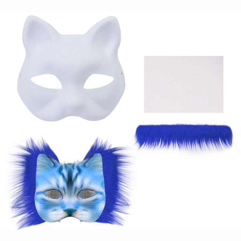 3Pcs Fun Therians Cat Mask DIY White Pulp Mask Kit Children s Handmade Graffiti Half Face Mask For Masquerade Cosplay Party A10