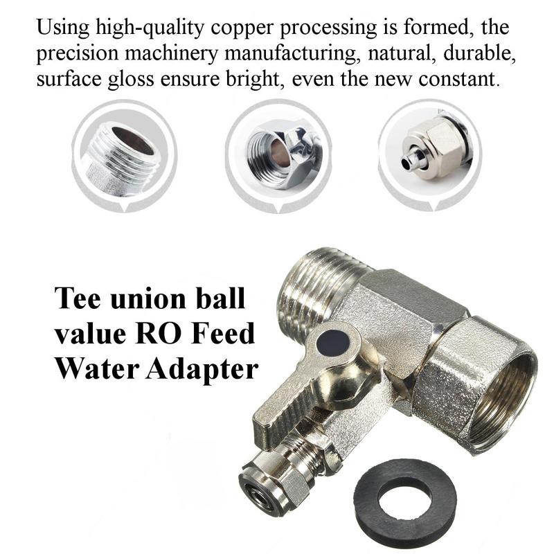 1 szt. Adapter do wody zasilającej RO 3/4'' do 1/4'' z zaworem kulowym odcinającym i trójnikiem kranu
