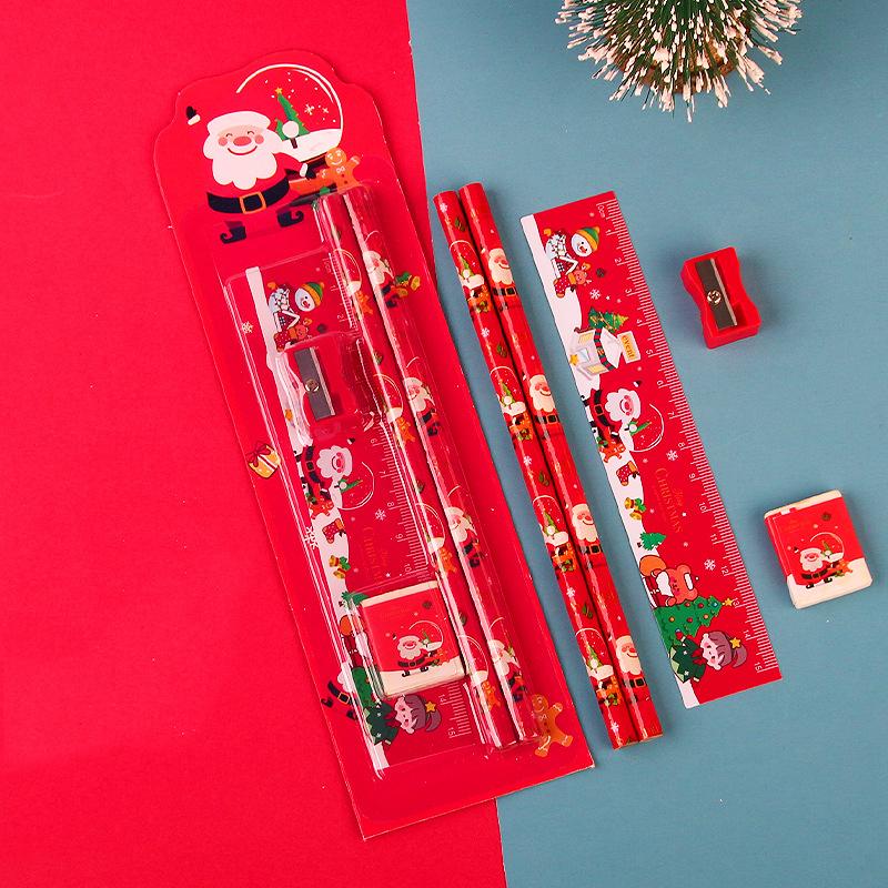 

Christmas Card Five-piece Set Pencil Set Desk Organization Supplies Primary School Students Pencil Set Cute Pencil Holders красный