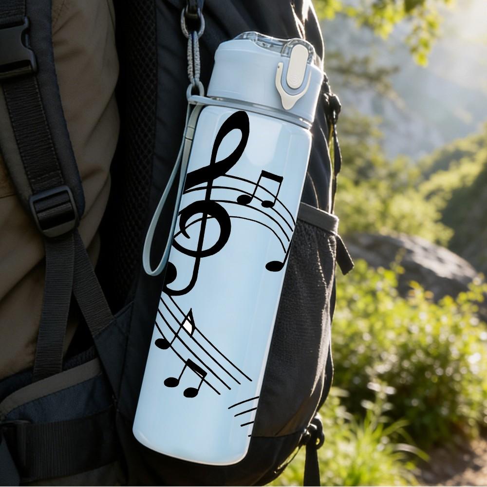 1PC Treble Clef Music Note Heart Print 750ml Color Plastic Sports Water Bottle Leakproof Flip Straw Lid Suitable for Sports Office Home Use