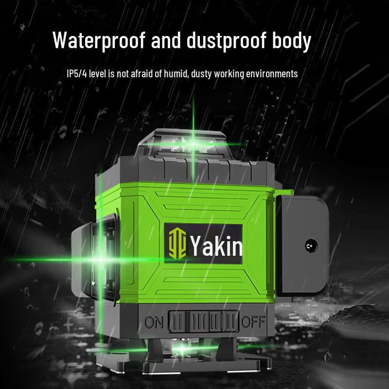 Yajin 16-Line High-Precision Green Laser Level for Wall and Ground, Outdoor-Ready.