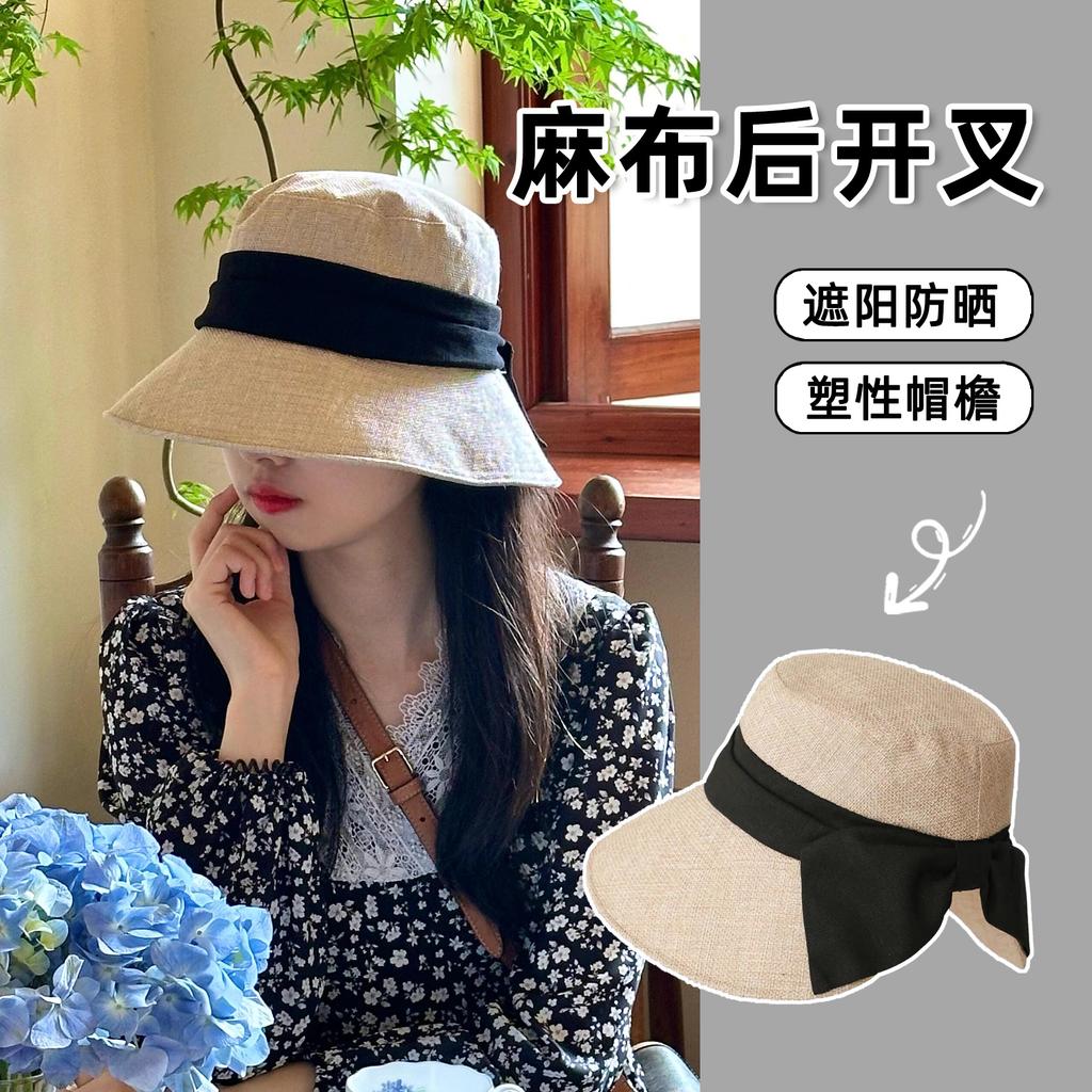 Japanese Cotton And Linen Bow Fisherman'S Hat Children'S Summer Big Eaves Sunscreen Basin Hat Breathable And Light Rear Split Sun Hat