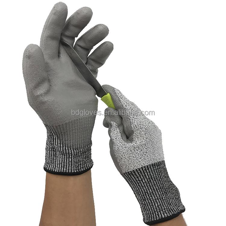HPPE PU Coated Hand Try Anti Stab Proof Anti-cut Fabric Gloves Safety Cut Proof Stab Resistant (Gray,L&Cut-Protection Gloves)