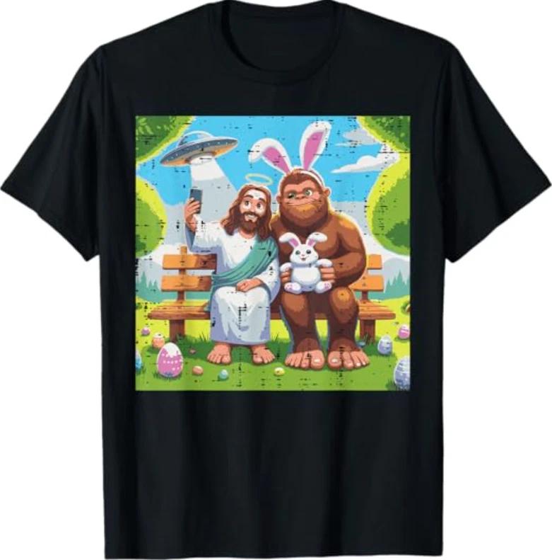Easter Jesus Bigfoot UFO Selfie Sasquatch T-Shirt 4XL