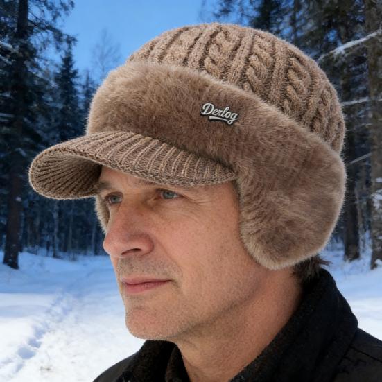 Knitted Hat with Ear Protection Moisture-Wicking Fabric Warm Breathable Design Soft Fleece Lining Sports Hat Winter Cold Weather Gear