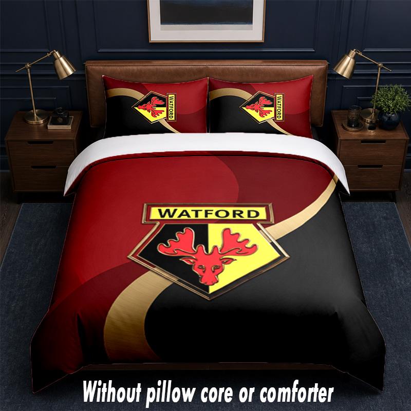 Watford Football Design Bed Bedding Set 1 Duvet Cover + 2 Pillowcases Soft Breathable Household Bed Linens