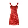 Summer New French Retro Red Floral Suspender Dress Small Man Waist Skinny Short Skirt