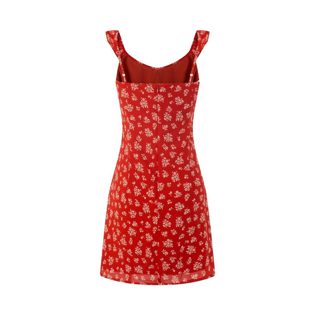 Summer New French Retro Red Floral Suspender Dress Small Man Waist Skinny Short Skirt