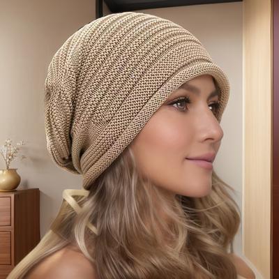 Beanie Hat for Men & Women - Black Striped Warm Slouchy Cap with Ear Protection Outdoor Cycling, Running, and Winter Sports, Winter Sports Hat