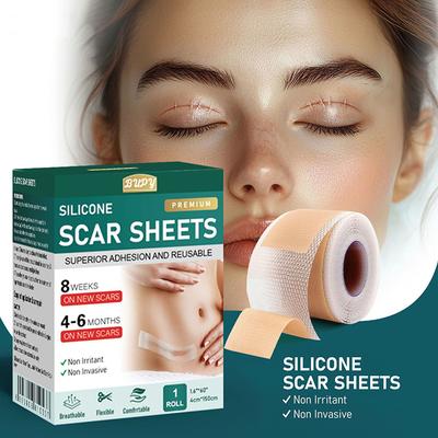 1 rouleau de patchs en gel de silicone pour cicatrices, 4 cm x 150 cm, bande adhésive pour cicatrices, réutilisable et efficace, pour les soins de la peau