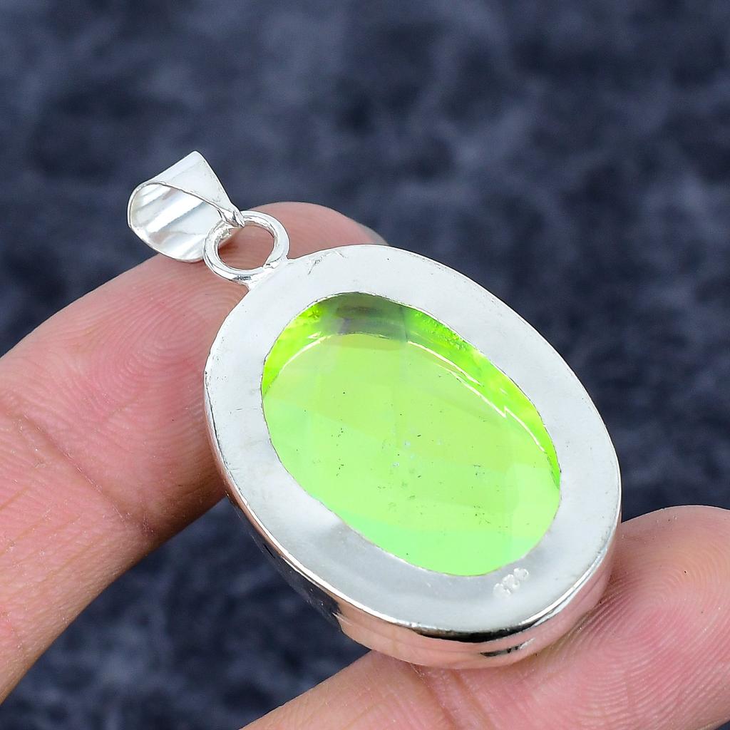 Mystic Glass Gemstone Handmade 925 Sterling Silver Jewelry Pendant 1.89" M-3250