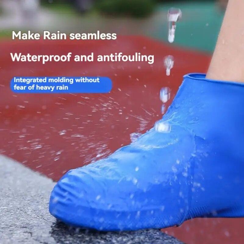 1Pair Reusable Latex Waterproof Rain Shoes Covers Slip Resistant Rubber Rain Boot Overshoes Outdoor Walking Shoes Cover
