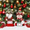 Santa and Snowman Plush Figurine Wood Christmas Count Down Calendar with Number Square Farmhouses Tabletop Ornament Gift