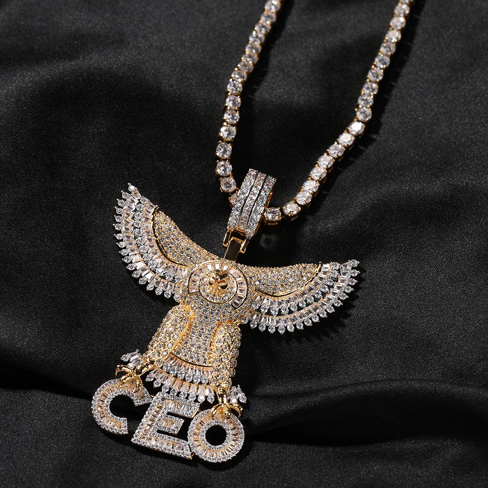 Accessories Personality Hip Hop Letter CEO Eagle Pendant Copper Inlaid Zircon Necklace Men's Sweater Chain