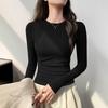 2025 Autumn/Winter Women's Solid Color Slimming Long Sleeve Round Neck Base Shirt