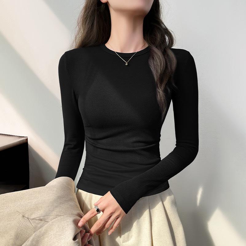 2025 Autumn/Winter Women's Solid Color Slimming Long Sleeve Round Neck Base Shirt