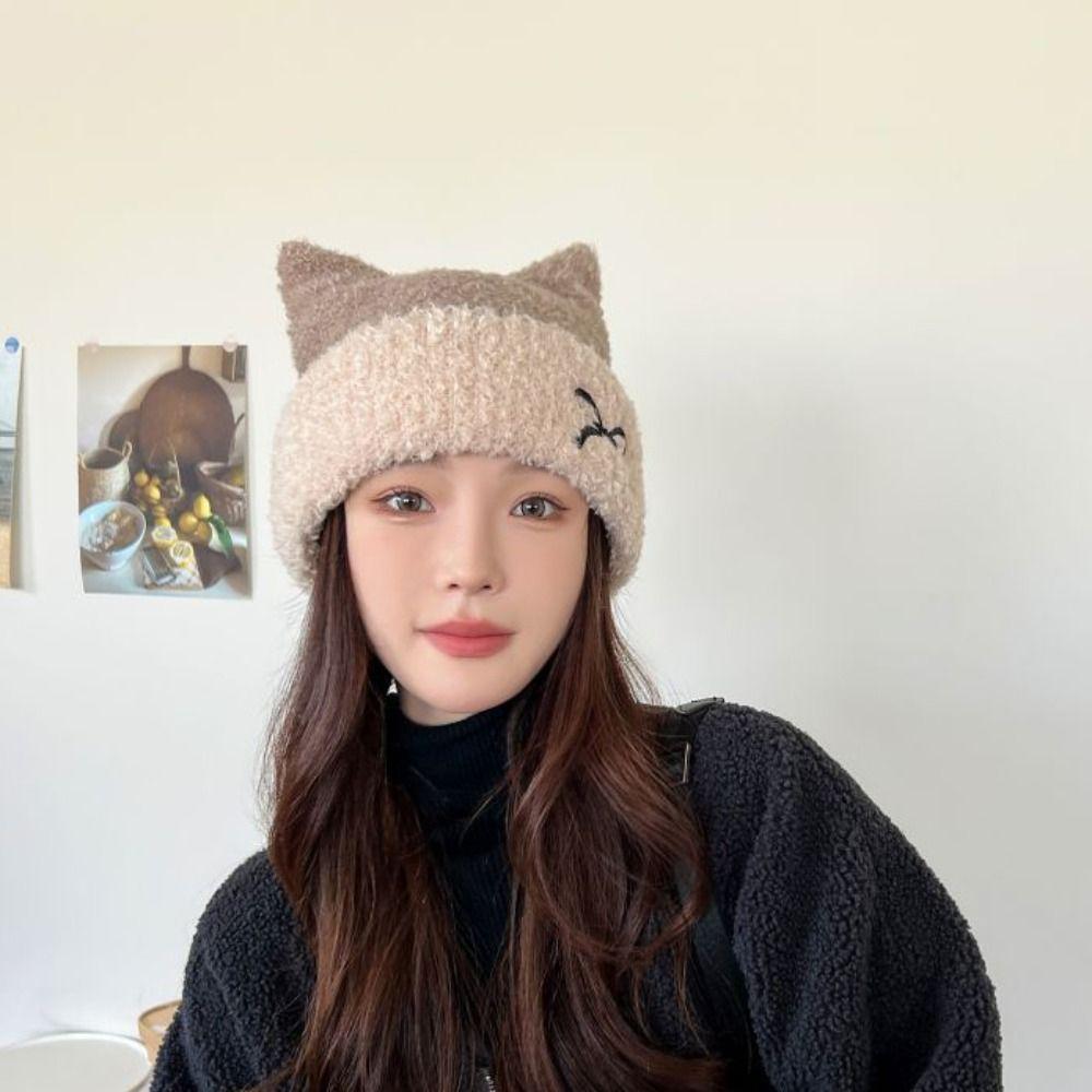 Bow Knitted Beanie Hat Keep Warm Winter Knitted Hat Fashion Cat Ears Hat  Streetwear