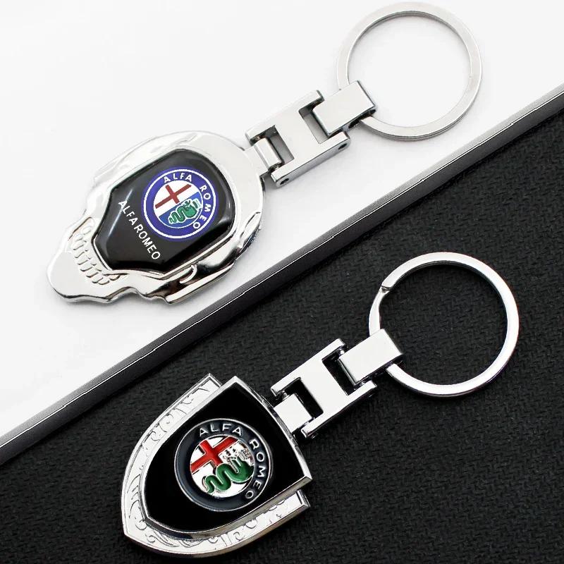 2026 Hot Sticker 1pcs 3D Metal Leather Car Styling Emblem Keychain Key Chain Rings For Alfa Romeo Accessorie Giulietta GT 159 14