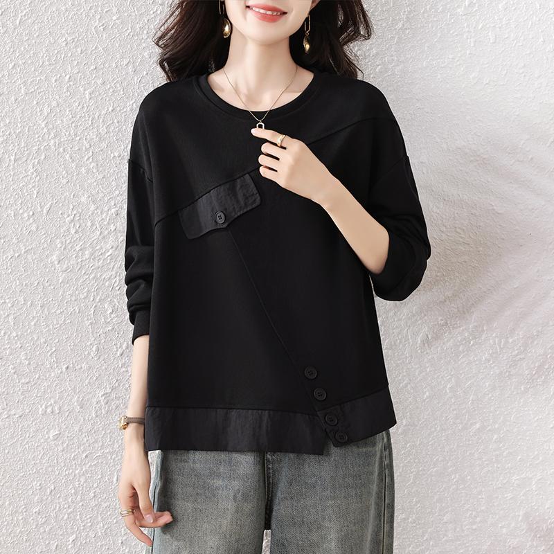 DIMANAF 2025 Plus Size Women Hoodies Shirts Black Autumn T-shirt Long Sleeve Loose Casual Tops Tees