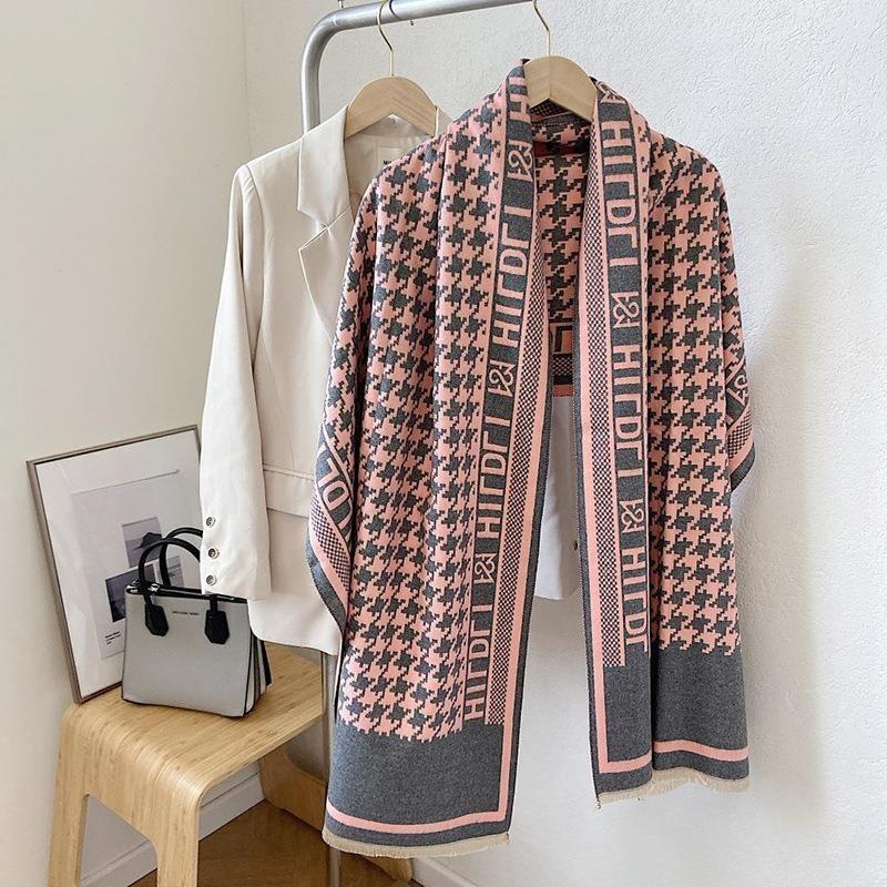 

Autumn and Winter New Imitation Cashmere Scarf Women s Houndstooth Letter Spring and Summer Dual Purpose Shawl Thickened Warm Scarf 180*65cm