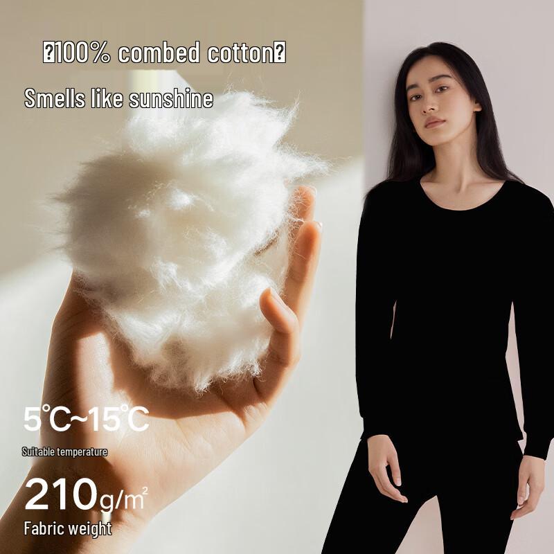 HLA Women's Round Neck Pure Cotton Antibacterial Thermal Base Layer Set