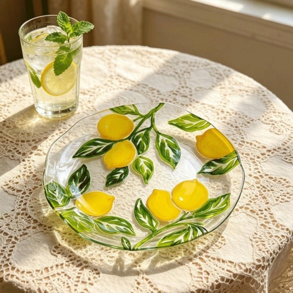 Embossed Design Fruit Plate Lemon Pattern Dinner Plate Multi-purpose Shallow Plate  Birthday Party