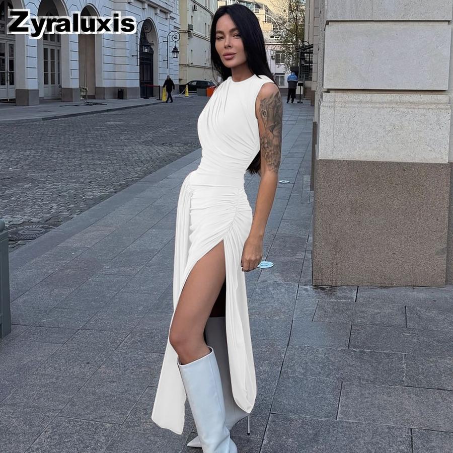 Women's Summer New Fashion Personality Tiered Ruffles Slim Fit Crew Neck Sleeveless Dress