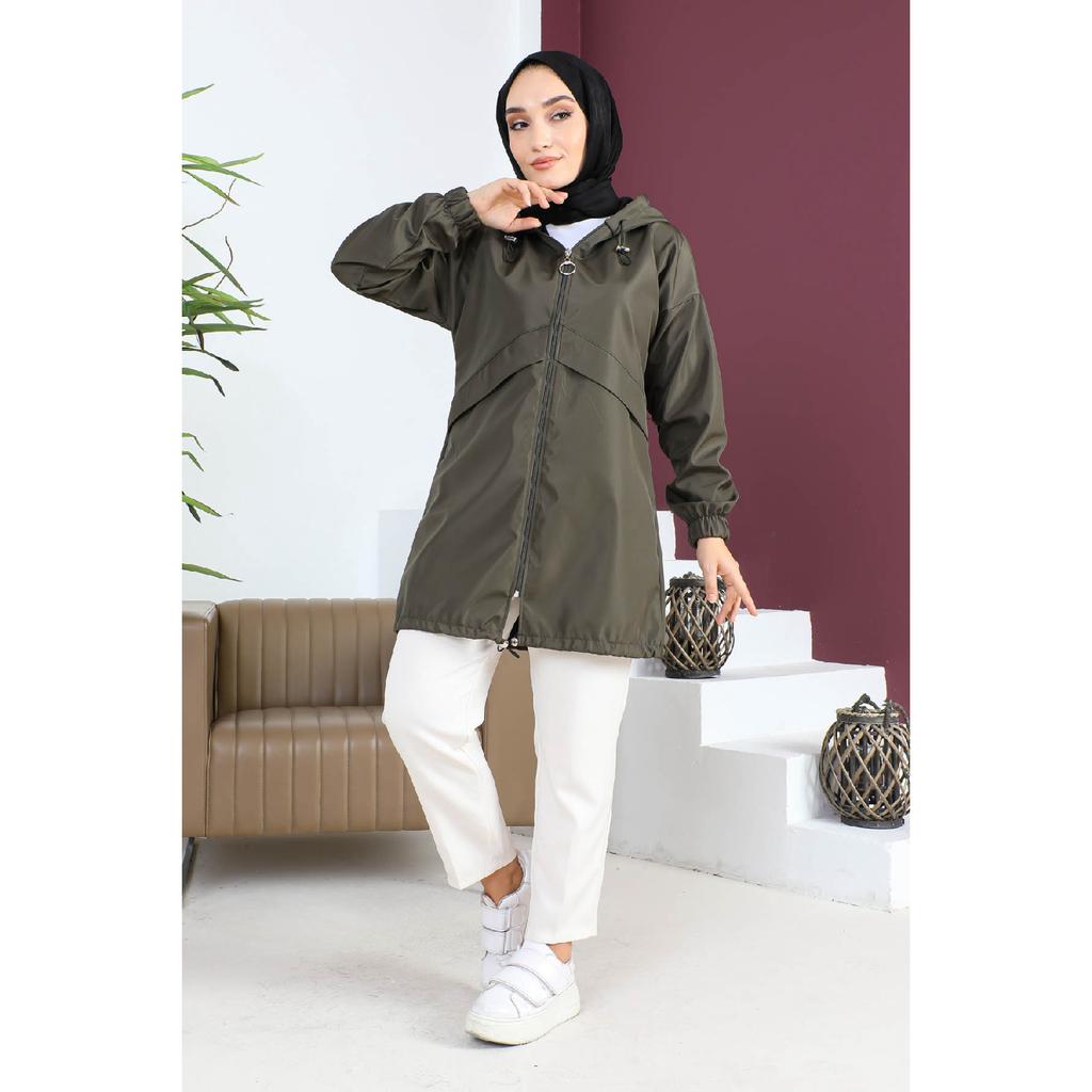 Trenci cu glugă cu fermoar negru