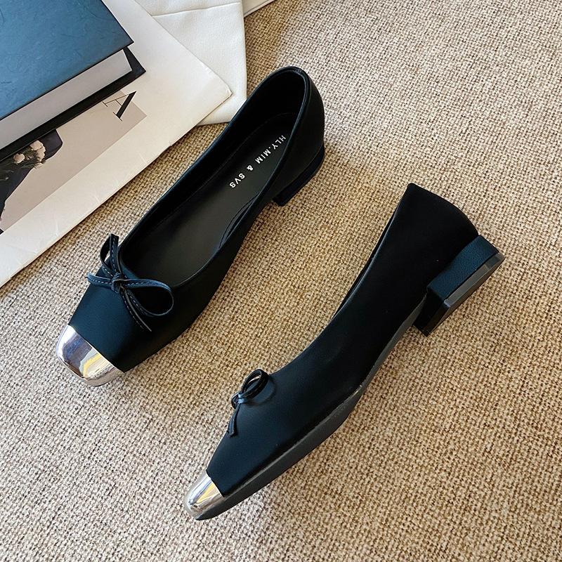 

G3760-65 single shoes women s thick heel temperament square head 2025 spring and autumn new French light mouth fairy bow women s shoes 35