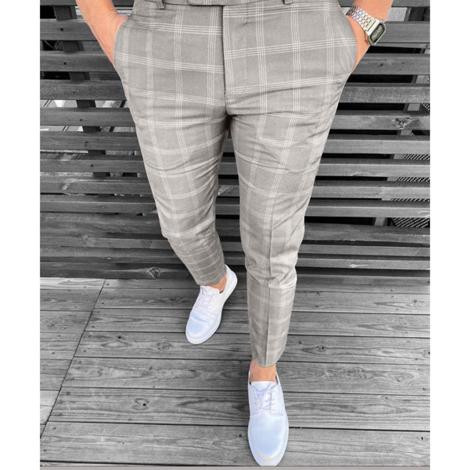 

Мужские модные эластичные классические брюки, облегающие брюки в клетку, брюки для делового костюма, повседневные брюки для гольфа L