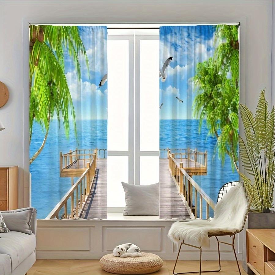 Set Of 2 Modern Tropical Beach Natural Seaside Scenery Curtains Bedroom Study Living Room Balcony Home Decoration Curtain Polyester Perfect For Area