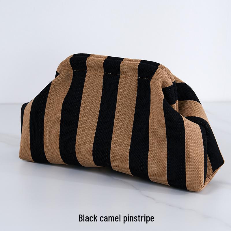 2025 Versatile Striped Knitted Handbag: Cloud Design, Large Capacity, Color Block, Daily Use.