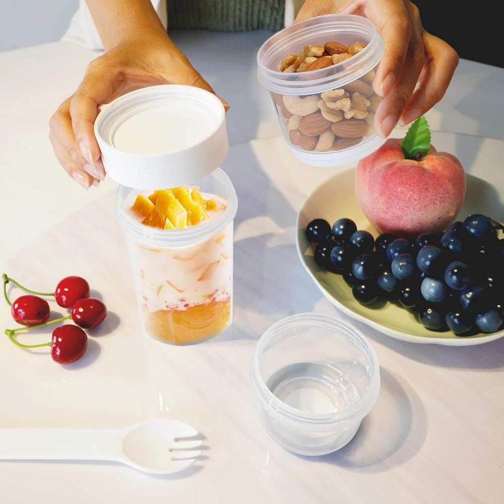 Double Layer Lunch Box Compartment Preservation Box Leak Proof Overnight Oat Container Portable Oatmeal Cup Fruit Sealed Jar