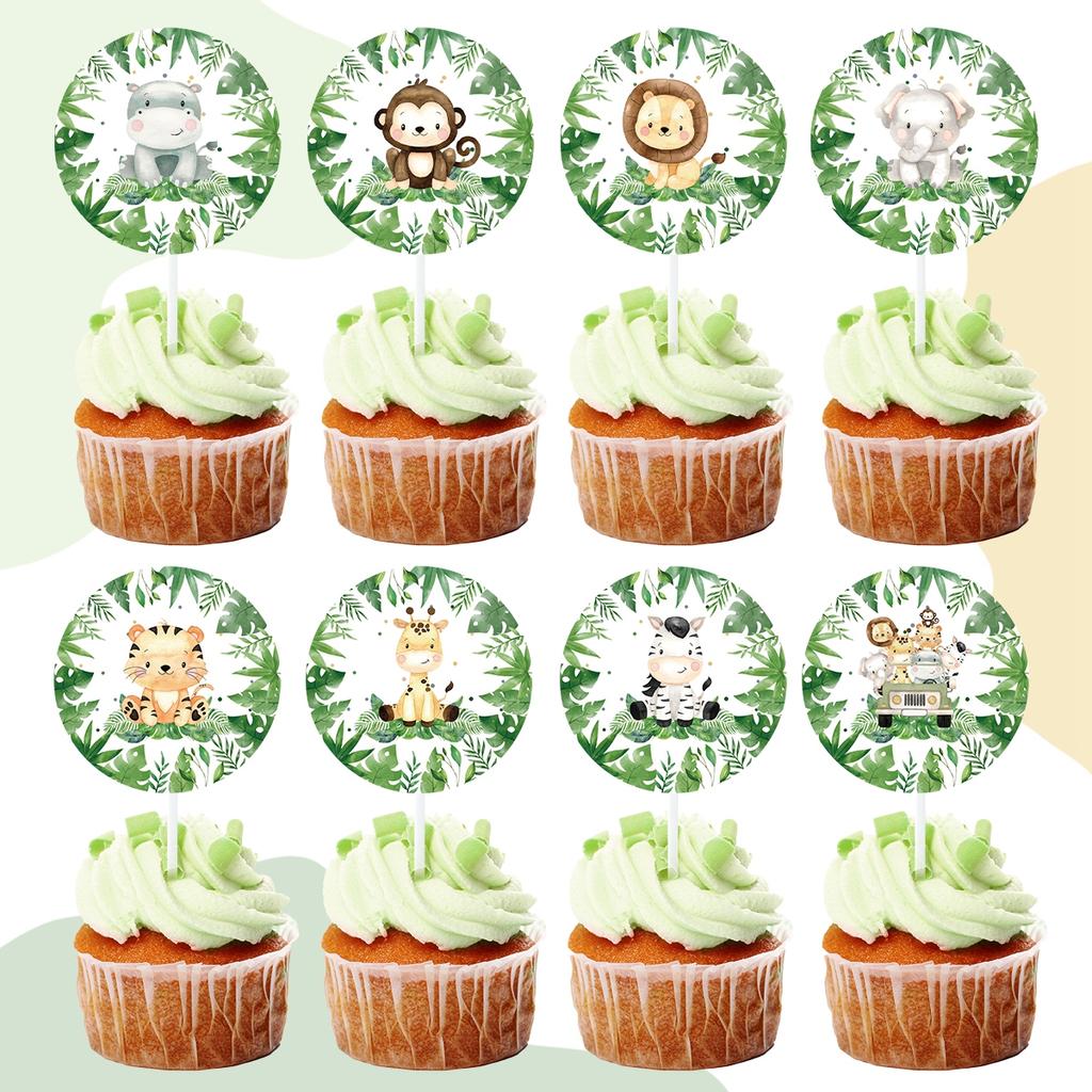 Animal Style Cake Topper Jungle Animal Theme Birthday Party Cake Decor Baby Shower Family Event Party Cake DIY Decor Supplies