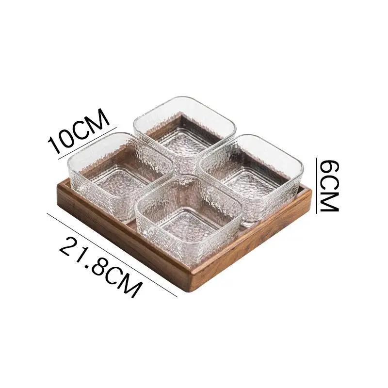 High-grade Solid Wood Glass Fruit Tray Bowl Household Living Room Tea Table Points Snack Candy Dry Fruit Tray Snack Nut Box