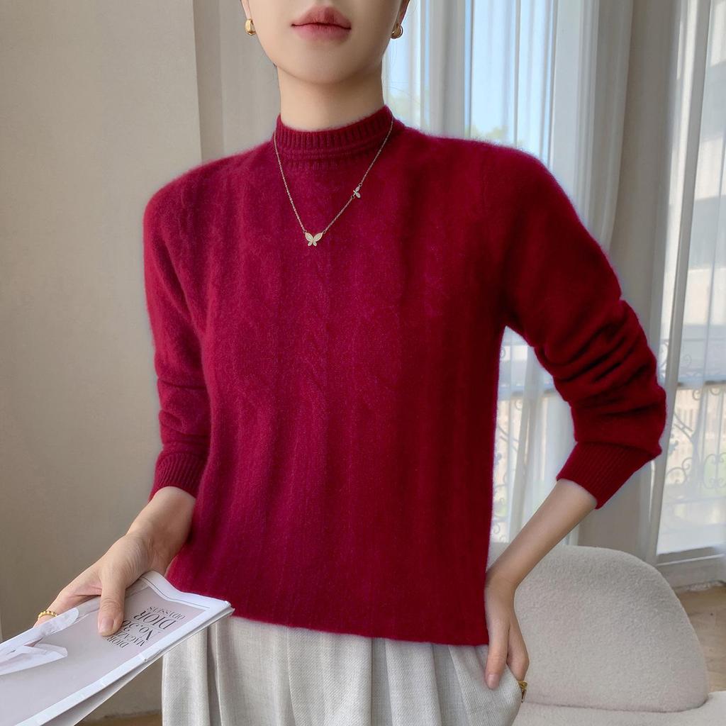 35% Cashmere Women's Round Neck Cable Knit Sweater - Autumn/Winter Pullover