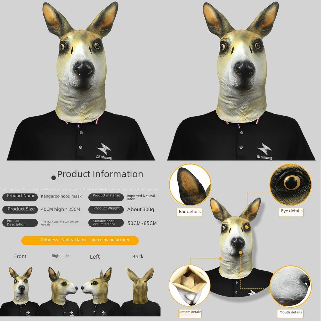 Bedårande känguruhuvmask gjord av mjuk latex idealisk för maskeradfester och festivaler