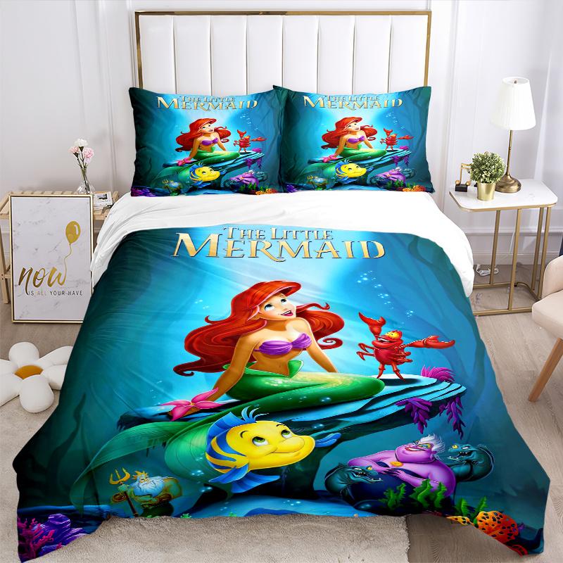3pcs Ariel In the Sea Bedding Set Includes 1 Quilt Cover and 2 Pillowcases, Comfortable S005