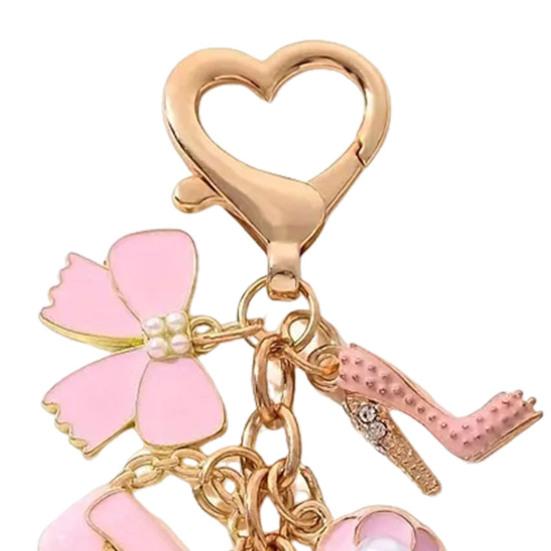 Yousheng Keychain Pendant with Faux Pearl Embellishment Enamel Heart Bowknot Flower Charm Key Chain Decorative Accessory