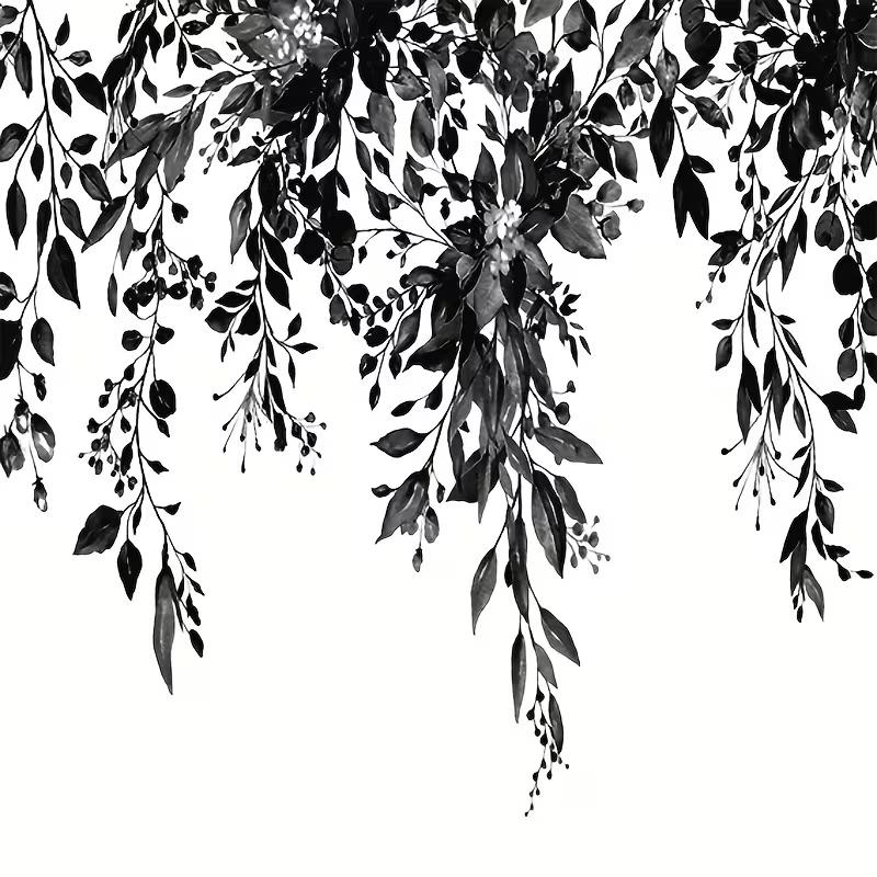 VIKAMA Nordic-Style Black-and-White Botanical Print Shower Curtain Fresh and Natural Wet/Dry Separation Bathroom Machine Washabl