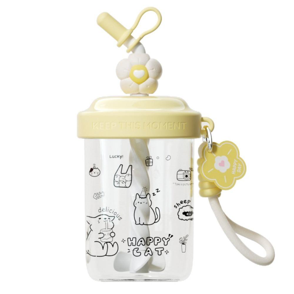 

Kawaii 580ML/520ML Water Bottles With Straw Portable Handle Drinking Cup High-capacity Leak-proof Vacuum Cup Fruit Juice