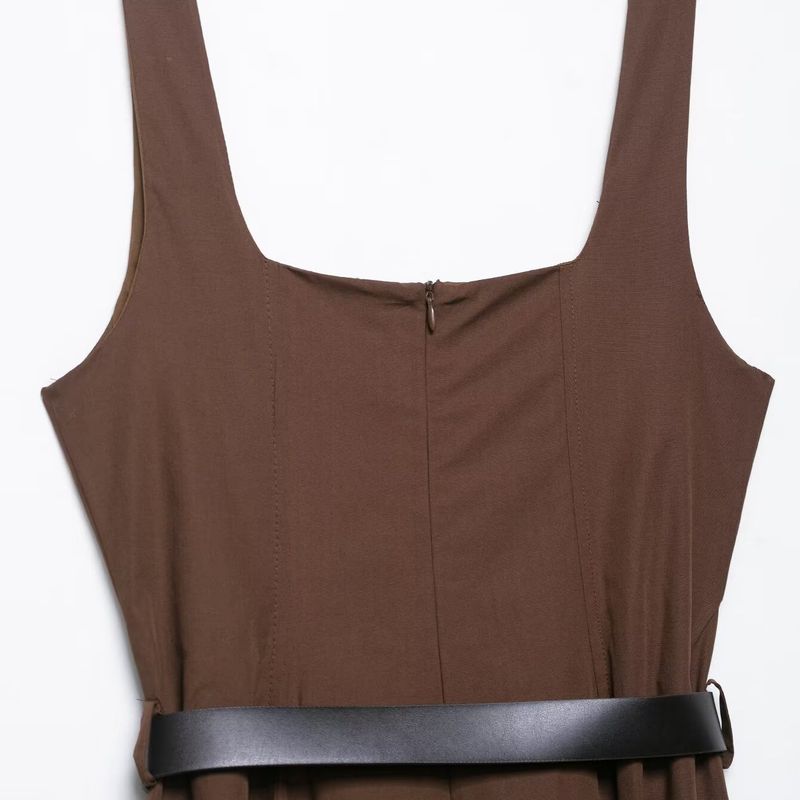 Kaslead New Women Clothes Western Style Simple Temperament With Belt Midi Dress 5029167