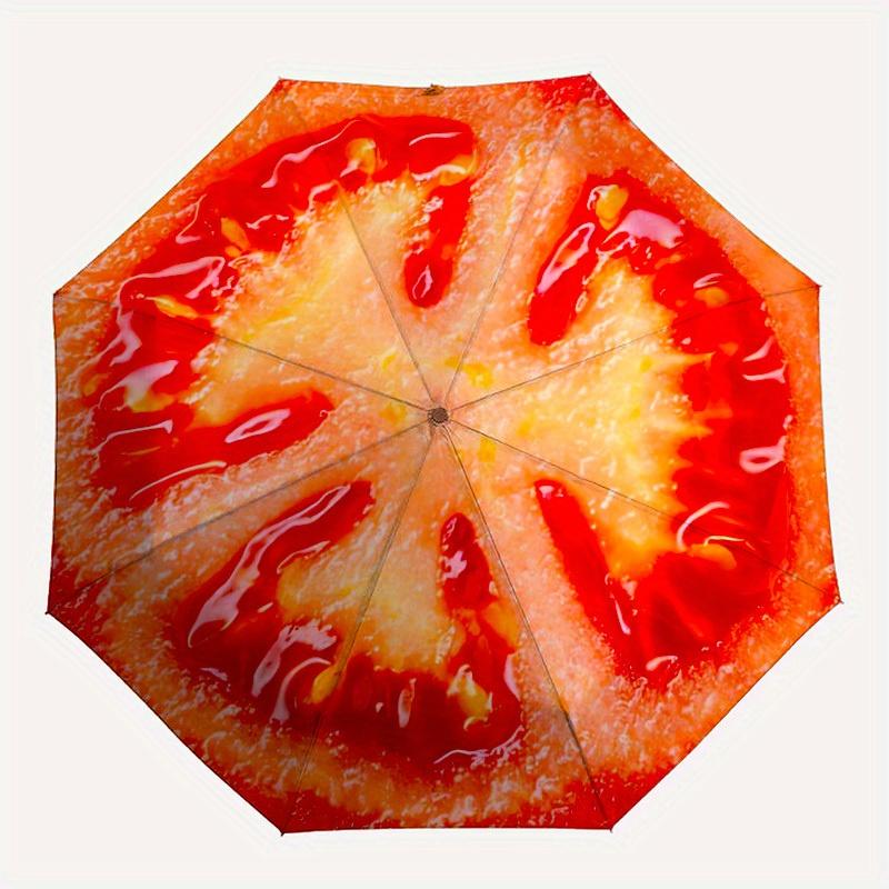 

1pc Tomato Automatic Opening/closing Umbrella with Auto Open/Close, Perfect Gift for Friends, Durable Plastic Handle yy250801155
