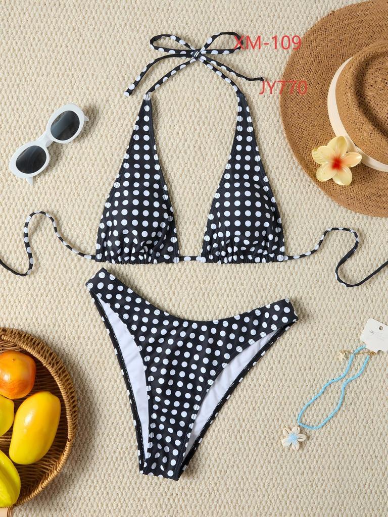 Retro Polka Dot Lace-up Halter Bikini - Quick-Dry European & American Style Swimsuit for Women