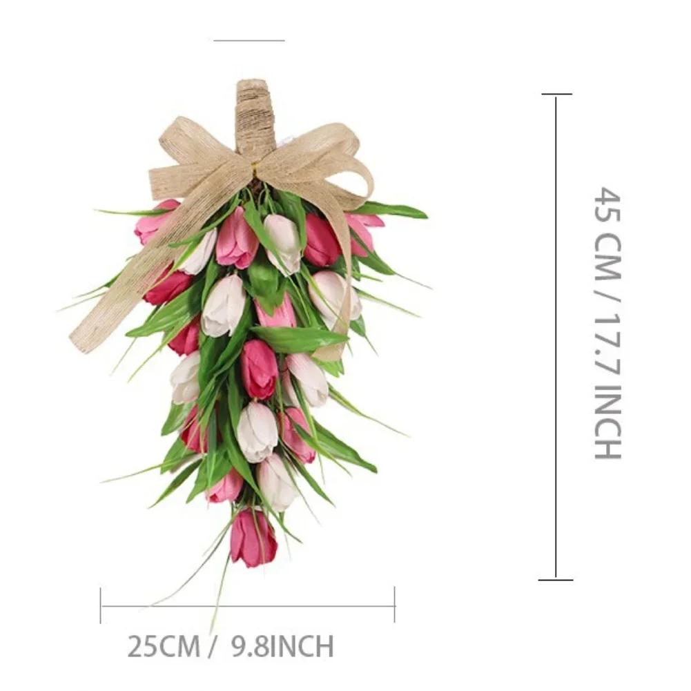 Spring And Summer Decor Artificial Tulips Swag Home Front Door Decor Handmade Floral Arrangement Indoor Outdoor Use