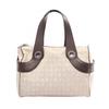 Used Logo Mania Handbag Canvas Leather Beige Brown Used Women